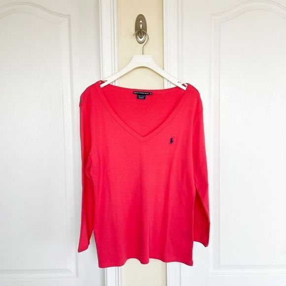 Ralph Lauren Sport Size XL Long Sleeve Heart Shaped Neck Top in Pink - Picture 1 of 8